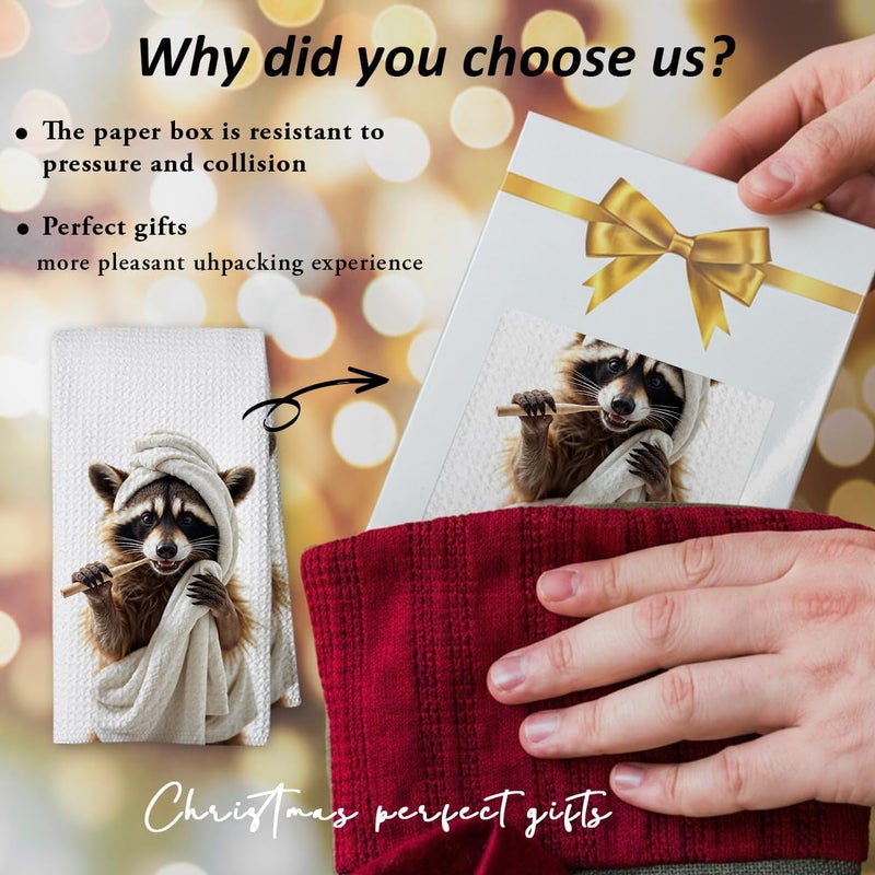 Threegoat Funny Cute Raccoon Hand Towels for Bathroom,1 PCS Raccoon Decor Cute Kitchen Towels,Animal Decorative Towels for Kids' Bathroom,Raccoon Gifts for Women, Pet Owners Housewarming - B10 - Image 3